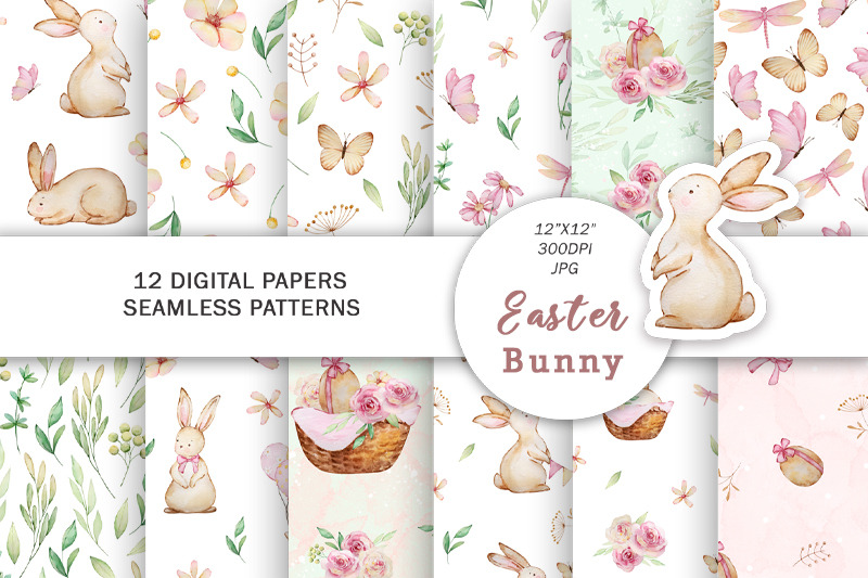 watercolor-easter-bunny-digital-paper