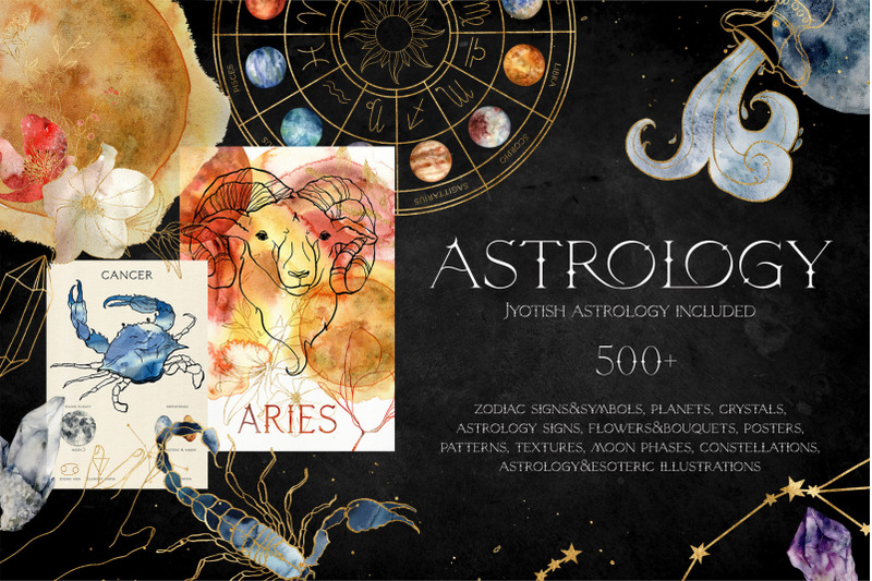 astrology-watercolor-amp-line-art-zodiac-collection
