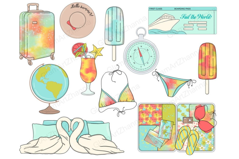 cruise-clipart-tropical-illustration-set