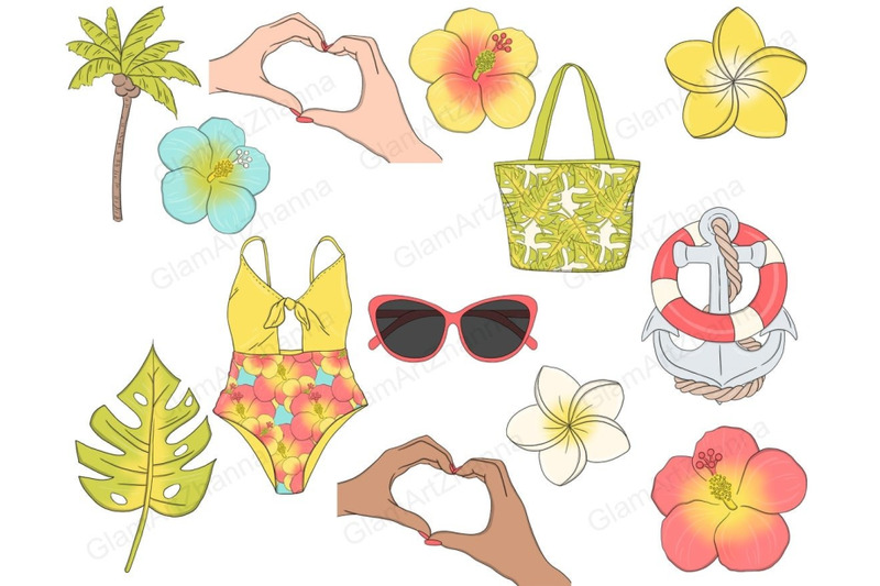 cruise-clipart-tropical-illustration-set