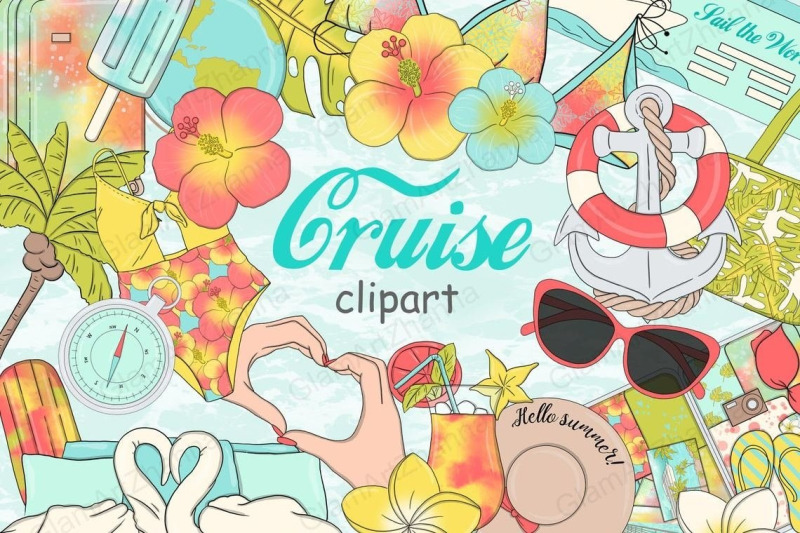 cruise-clipart-tropical-illustration-set