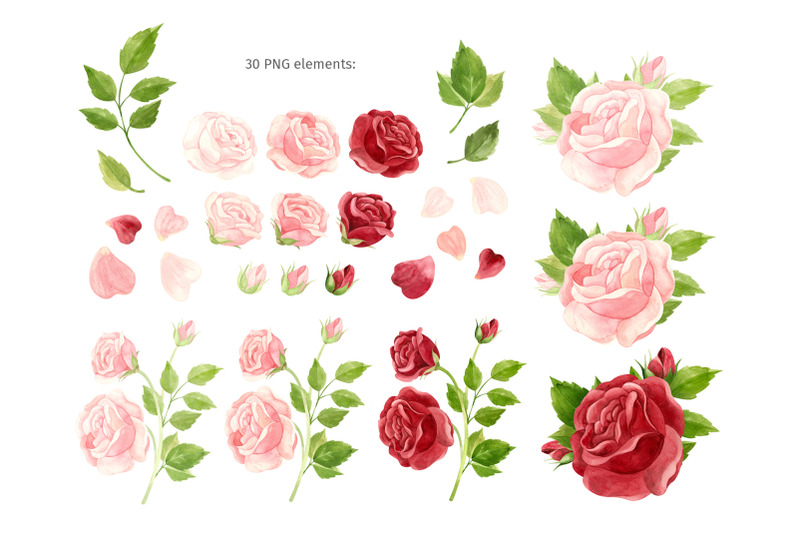 watercolor-pink-and-red-roses-clipart-botanical-seamless-patterns