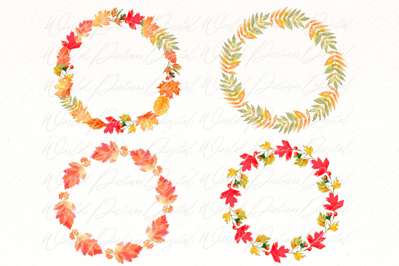fall-leaves-wreath-png-bundle-autumn-frame-watercolor-clipart