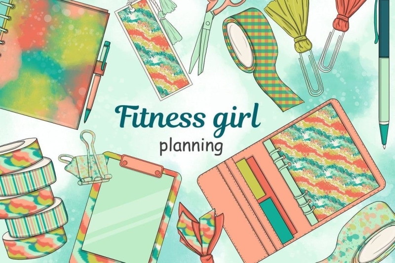 fitness-girl-planning-collection-clipart