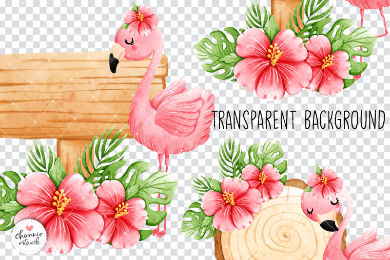 pink-flamingo-with-wood-board-clipart