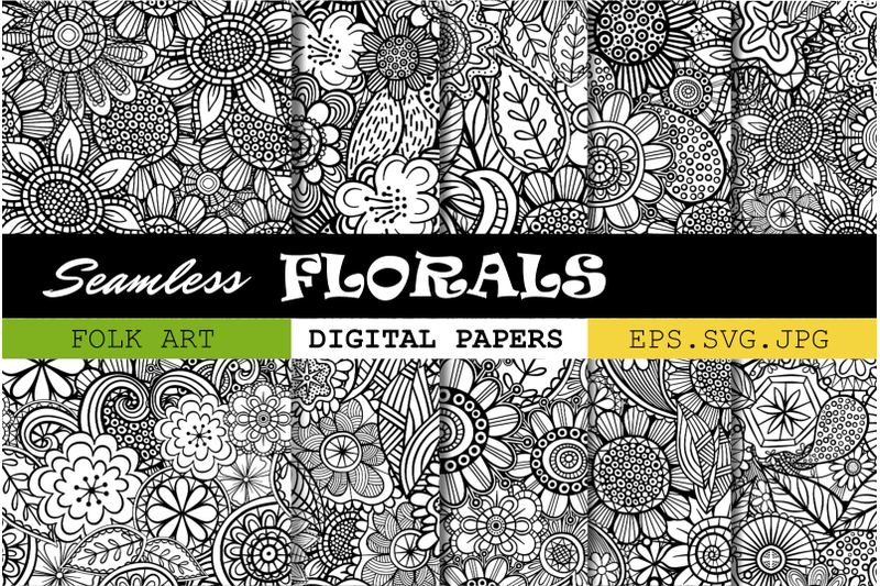 folk-art-florals-seamless-vector-flower-patterns