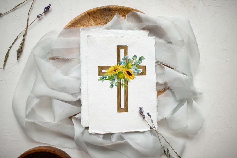 watercolor-sunflower-easter-cross-clipart-baptism-png