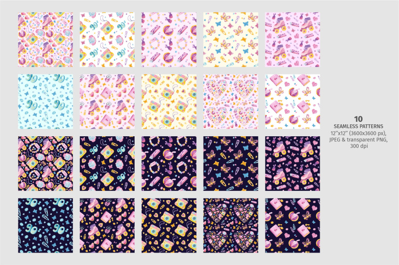 90s-watercolor-clipart-seamless-patterns-amp-printable-wall-art-for-n