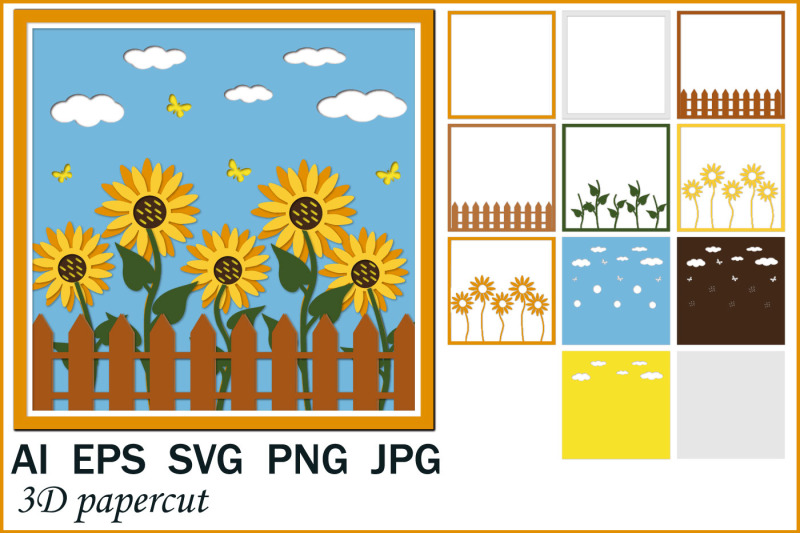 postcard-template-with-sunflowers-paper-clipping-svg