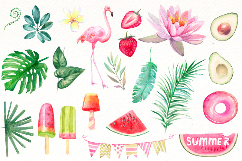 watercolor-tropical-clipart-bundle-summer-png-clip-art