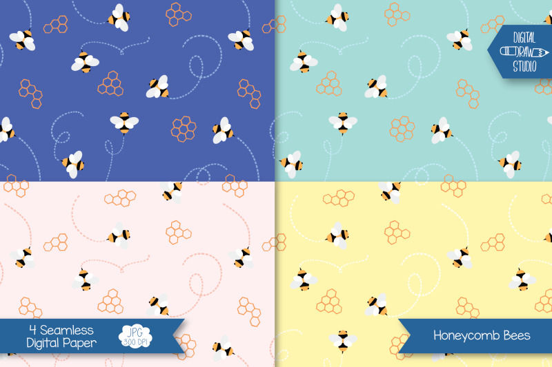 bees-amp-honeycombs-digital-paper-seamless-background-pattern