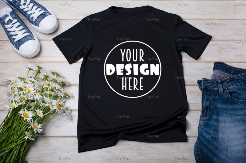 black-t-shirt-mockup-with-daisy-flowers-and-jeans