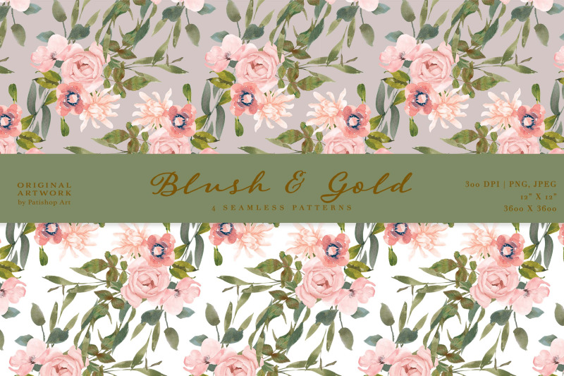watercolor-blush-gold-roses-seamless-patterns