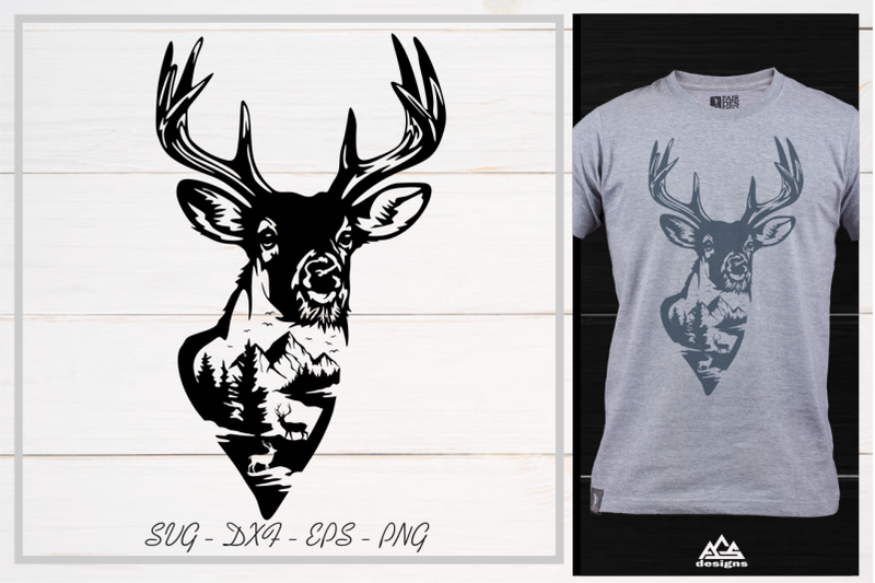 deer-mountain-and-forest-svg-design