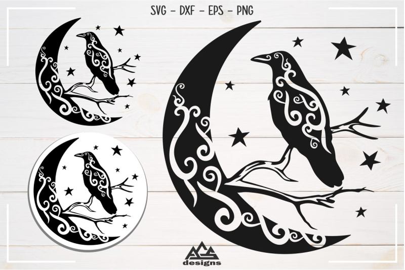 bird-raven-crow-moon-stars-svg-design