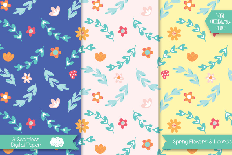 spring-flowers-amp-laurels-digital-paper-seamless-background-pattern