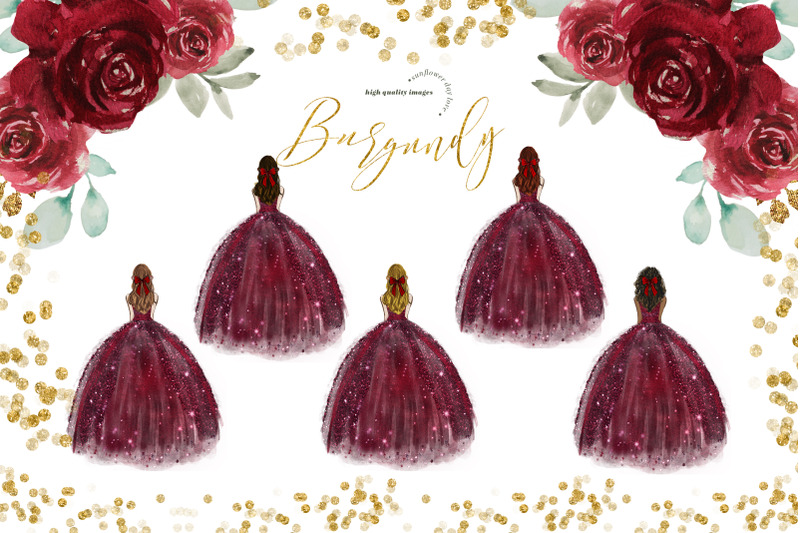 burgundy-princess-dress-clipart-burgundy-flowers-clipart