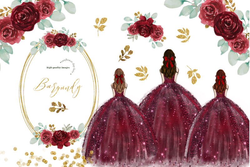 burgundy-princess-dress-clipart-burgundy-flowers-clipart