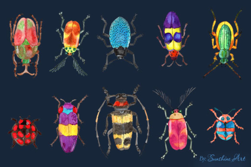 set-of-watercolor-whimsical-insects-digital-clip-art