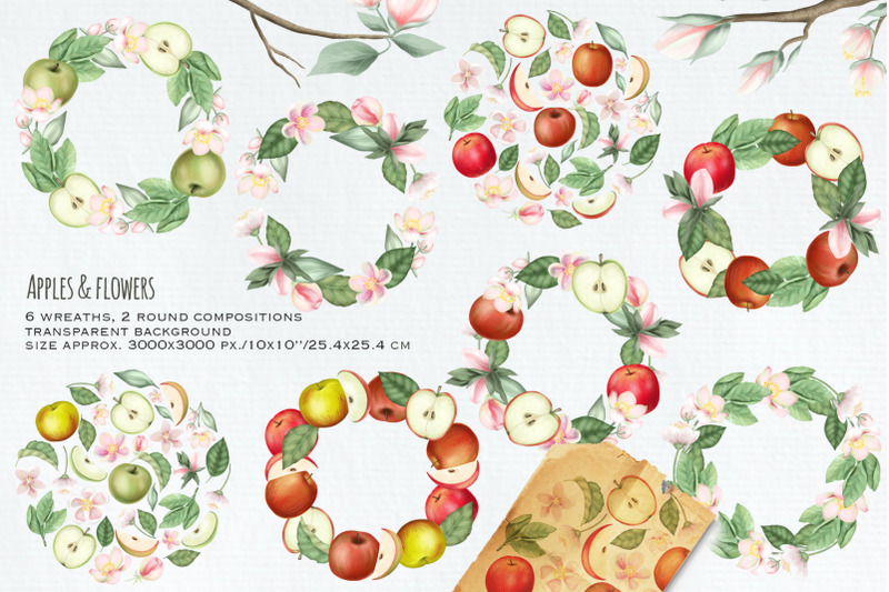 apples-and-flowers-wreaths-set