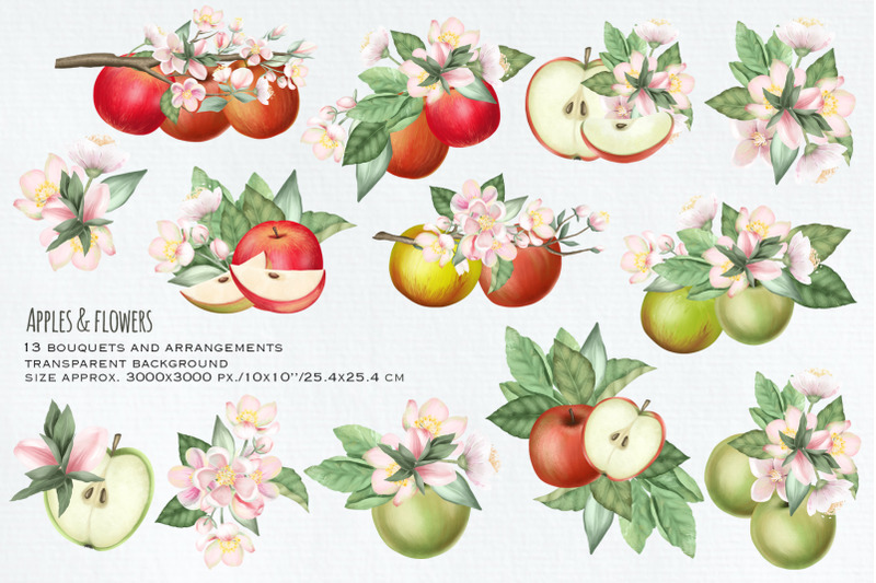 apples-and-flowers-bouquets-set