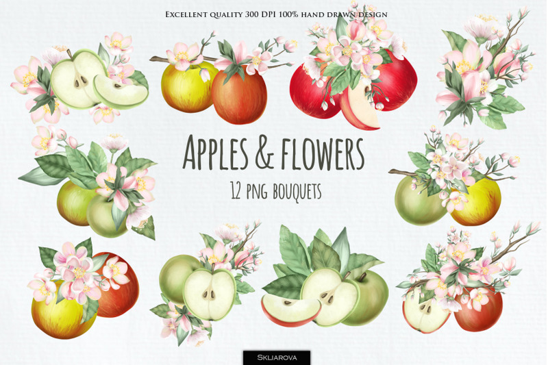 apples-and-flowers-bouquets-set