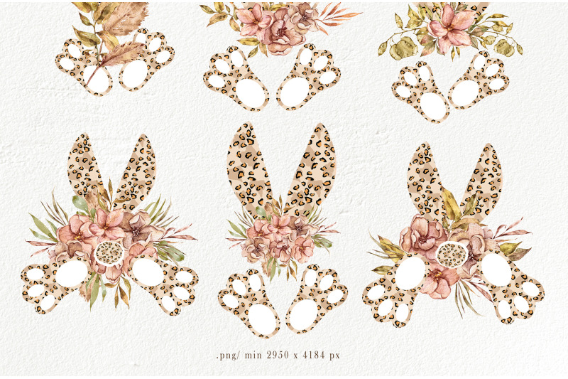 watercolor-leopard-floral-bunny-clipart-7-png-files