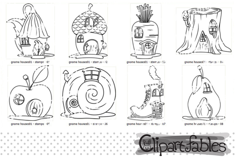 cute-gnome-houses-digital-stamps-woodland-outline