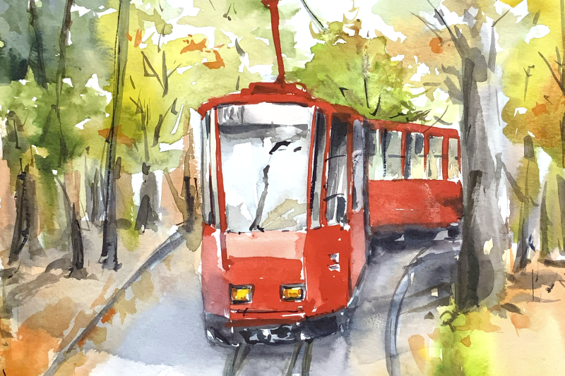 watercolor-red-tram-print