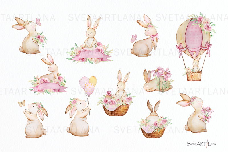 watercolor-cute-easter-bunny-arrangements-clipart