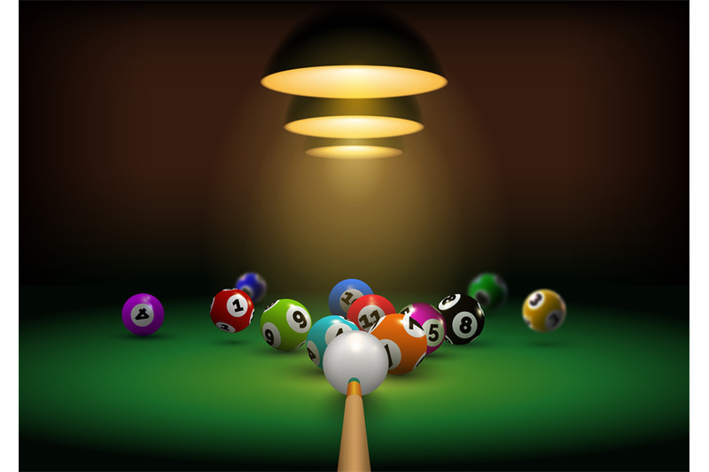 billiard-background-with-realistic-cue-hit-gaming-balls-billiard-room