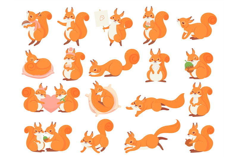 cartoon-squirrel-collection-poses-happy-and-love