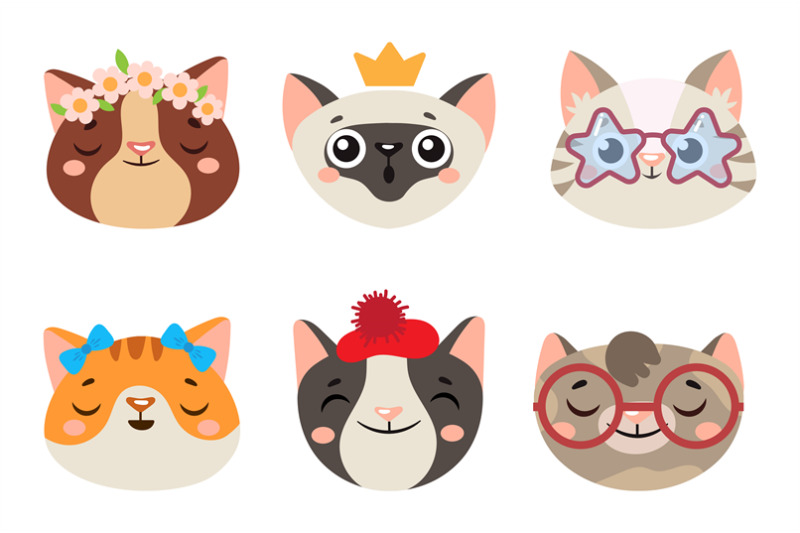 cute-cats-heads-with-glasses-and-crown