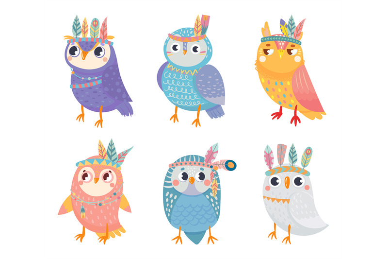 wild-tribal-owl-collection-night-animal-with-colored-feathers