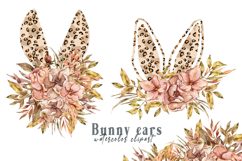 watercolor-leopard-floral-bunny-ears-clipart-2-png-files