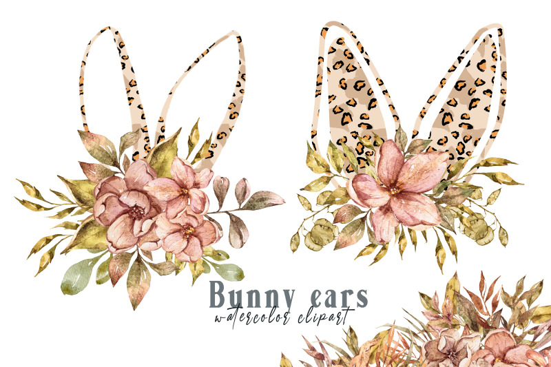 watercolor-leopard-floral-bunny-ears-clipart-2-png-files