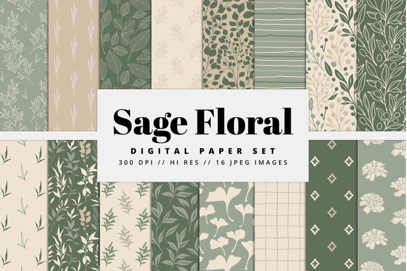 sage-floral-digital-paper-set