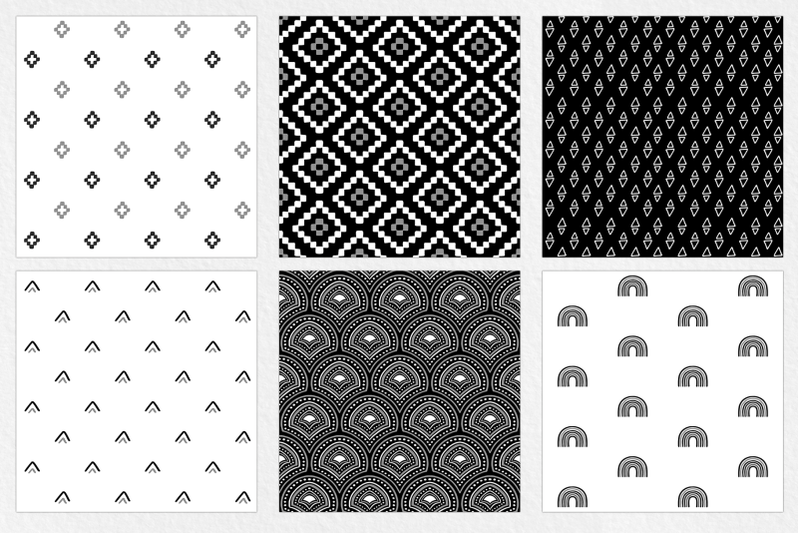 black-and-white-boho-digital-paper-set
