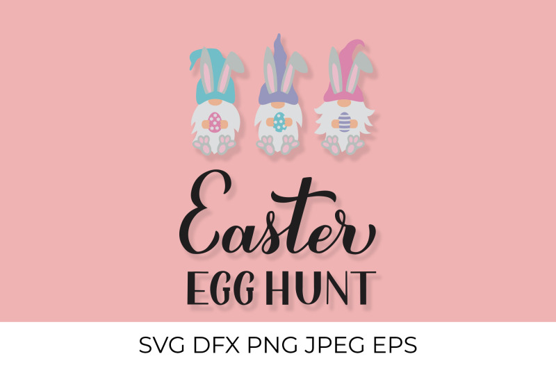 easter-egg-hunt-calligraphy-hand-lettering-with-cute-gnomes-svg