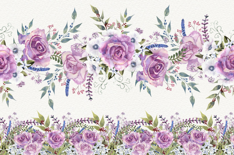 watercolor-purple-floral-seamless-borders