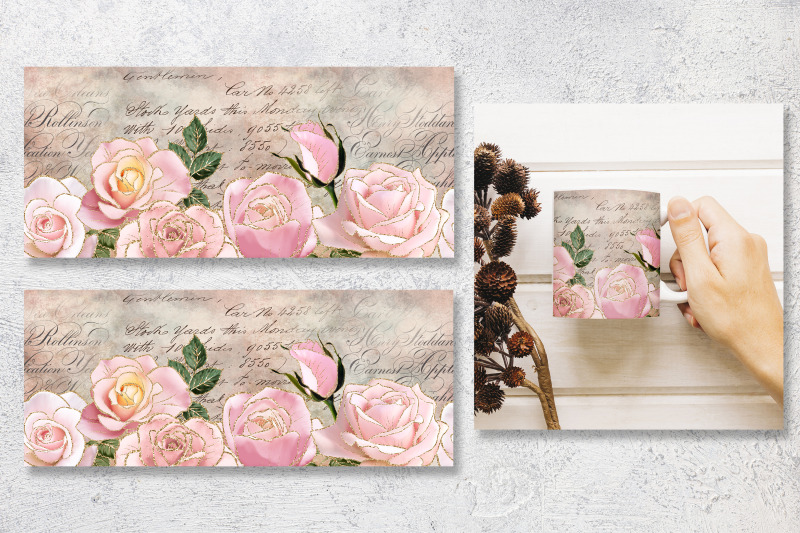 vintage-floral-mug-wraps-glitter-roses-sublimation-design