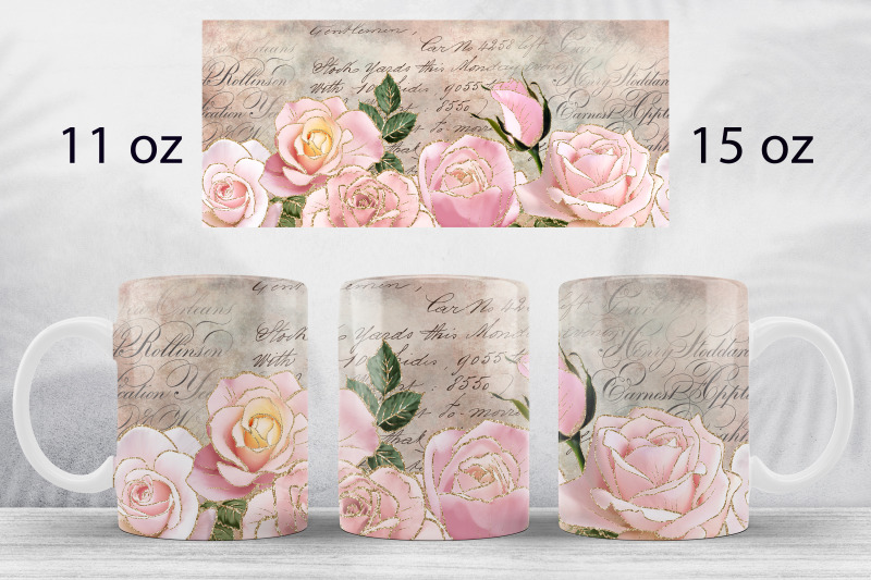 vintage-floral-mug-wraps-glitter-roses-sublimation-design