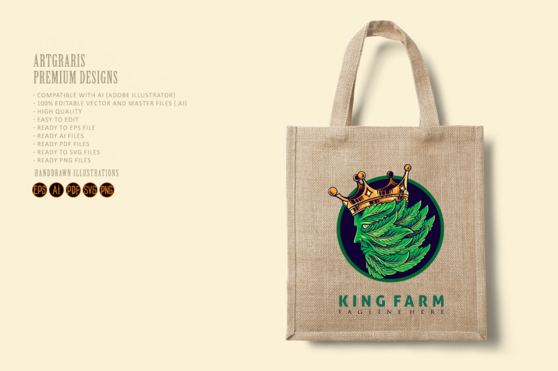 crown-king-leaf-logo-mascot-illustration