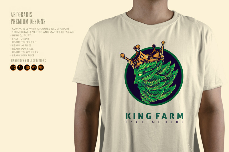 crown-king-leaf-logo-mascot-illustration