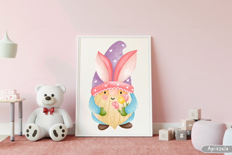 watercolor-flower-spring-gnome-illustration-clip-art