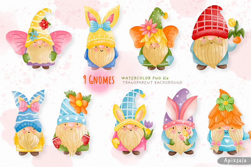 watercolor-flower-spring-gnome-illustration-clip-art