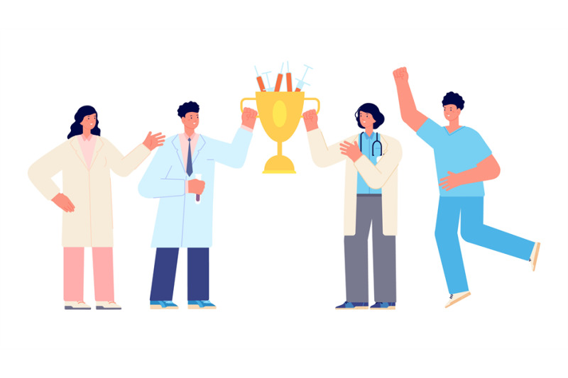 happy-doctors-medical-team-and-scientists-with-golden-cup-with-vaccin