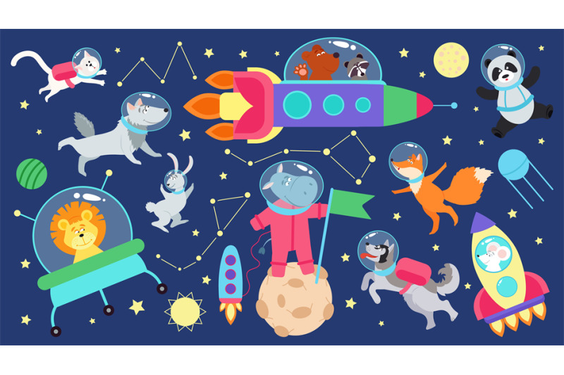 space-animals-set-kid-planets-flat-cartoon-animal-astronauts-cute-c