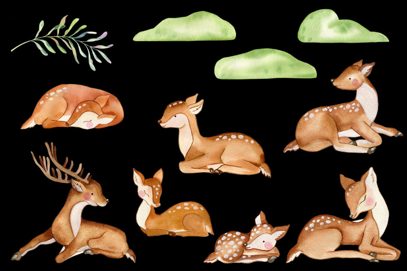 deer-watercolor-clipart-mom-and-baby-forest-animals