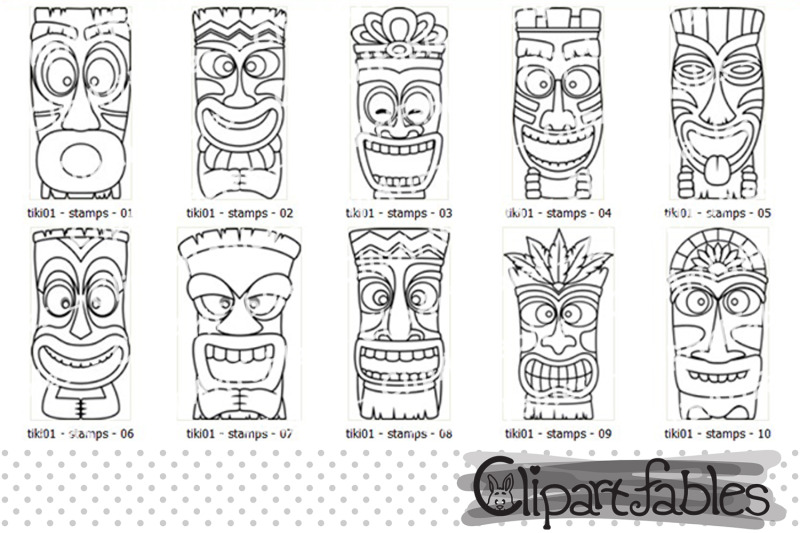 cute-tiki-mask-digital-stamps-polynesian-culture